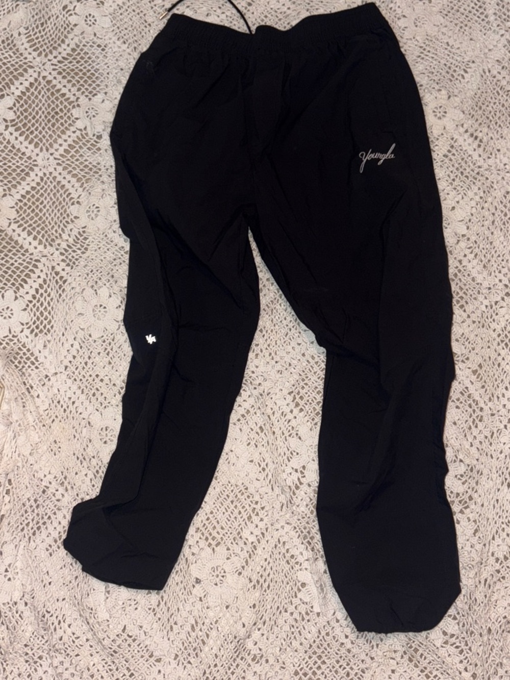 YoungLA Black Jogger Pants with Script Logo